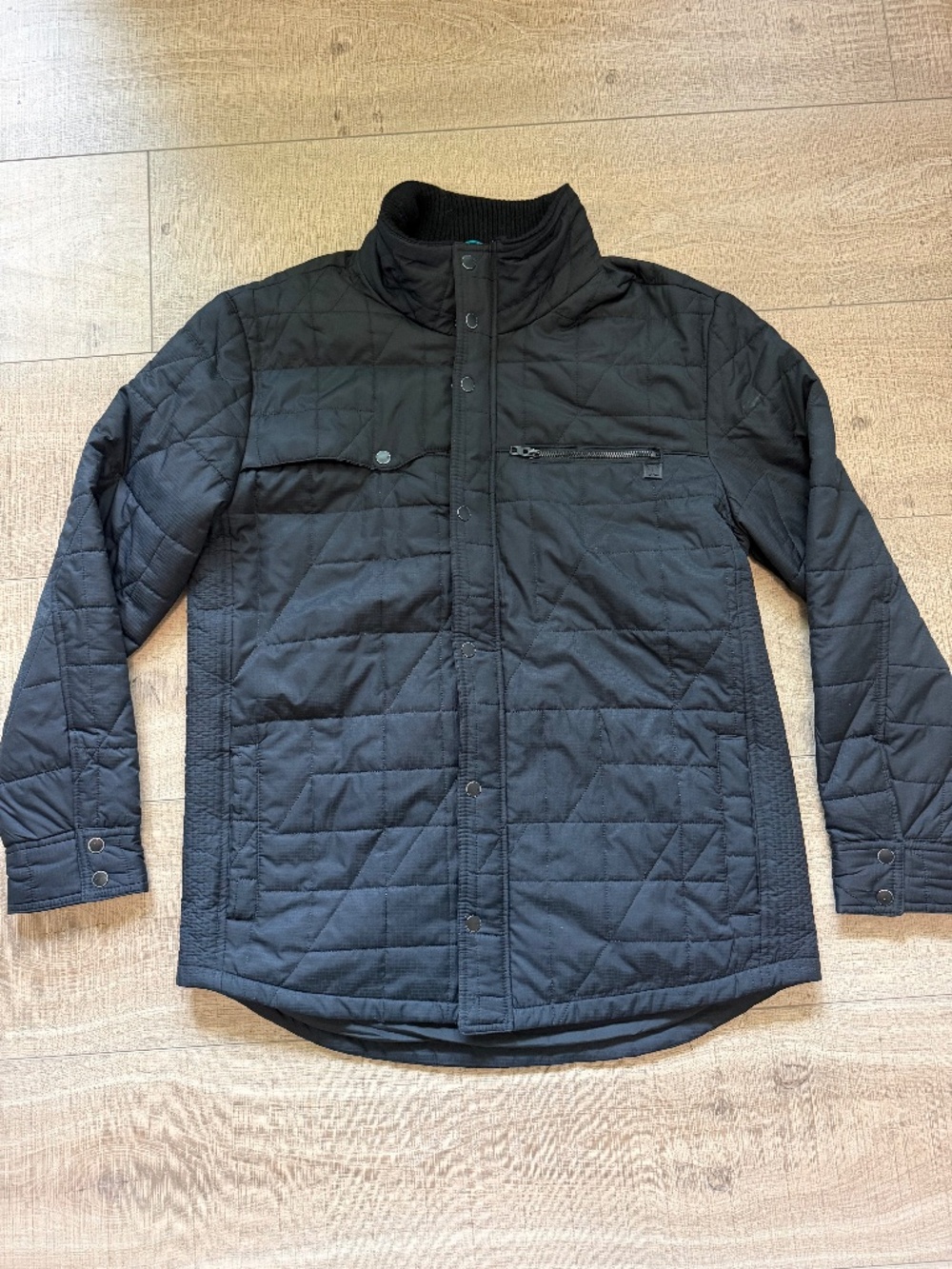 Hurley Black Geometric Quilted Full Zip Snap Jacket Men's Size XL Ripstop
